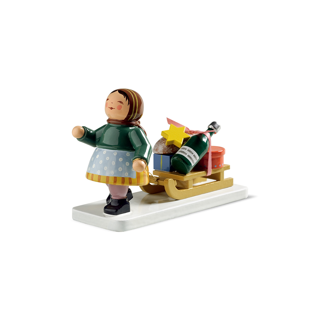 木製人形　ブロッサムフレンズ　そりを運ぶ女の子